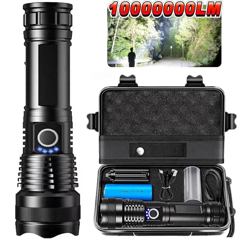Lampe torche tactique LED rechargeable haute puissance zoom télescopique alliage aluminium pêche camping