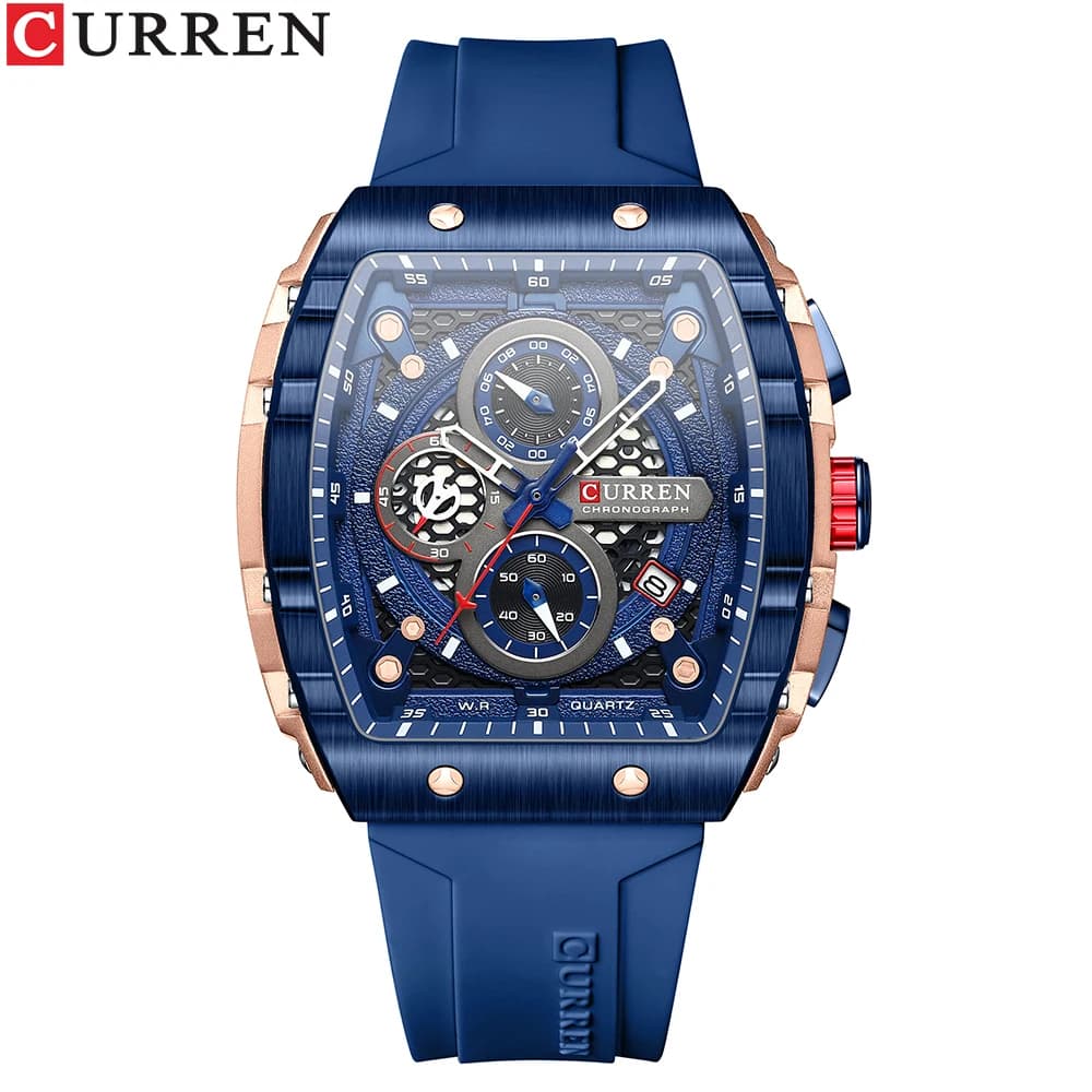 Montre homme Curren design carré unique luxe quartz bracelet silicone étanche montre sport tendance