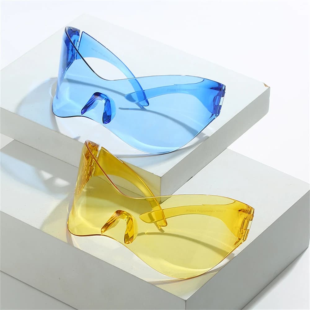 Lunettes de soleil futuristes sans monture pour pêche - Grands verres polarisés technologie Y2K
