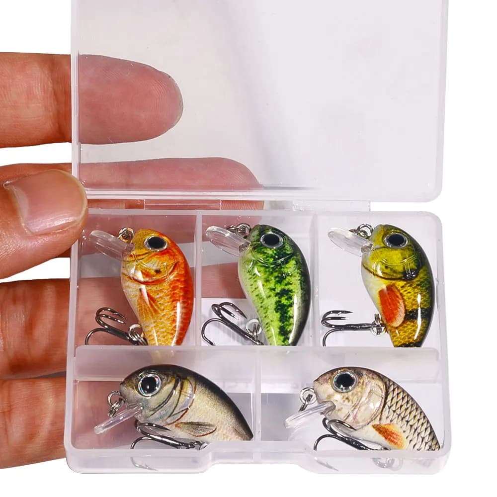 Kit de 5 leurres crankbait mini 3cm 1.5g-2g pour truite et bass, leurres durs wobblers pour pêche