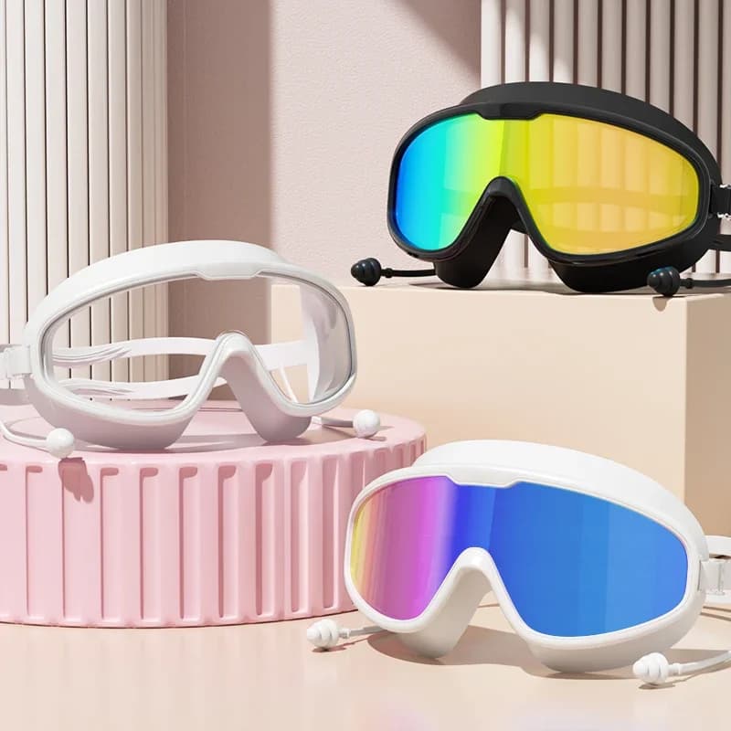 Lunettes de natation grand cadre vision large angle - Anti-buée protection UV adultes étanches confortables