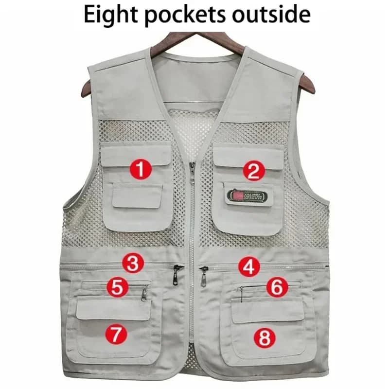 Veste légère homme été pêche multi-poches respirante pour voyage camping et travail