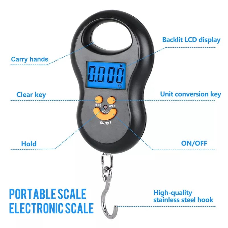Balance numérique pêche 50kg/10g avec rétroéclairage - Pèse-poisson et bagages électronique portable