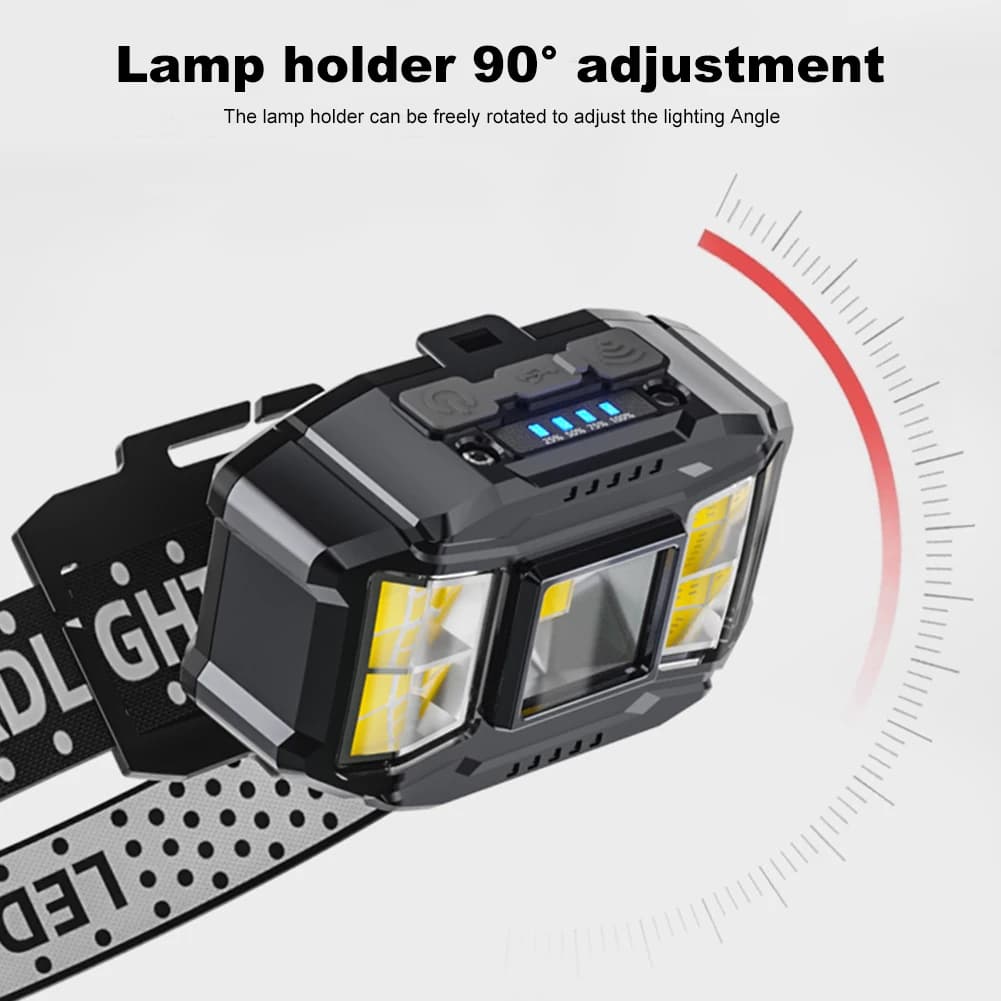 Lampe frontale pêche nocturne COB LED USB affichage puissance torche puissante extérieur