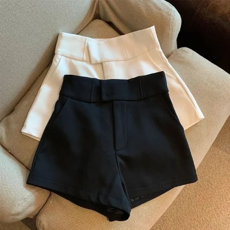 Shorts femme T2 noir style Harajuku - Coupe droite élégante et slim - Pantalon sexy été casual