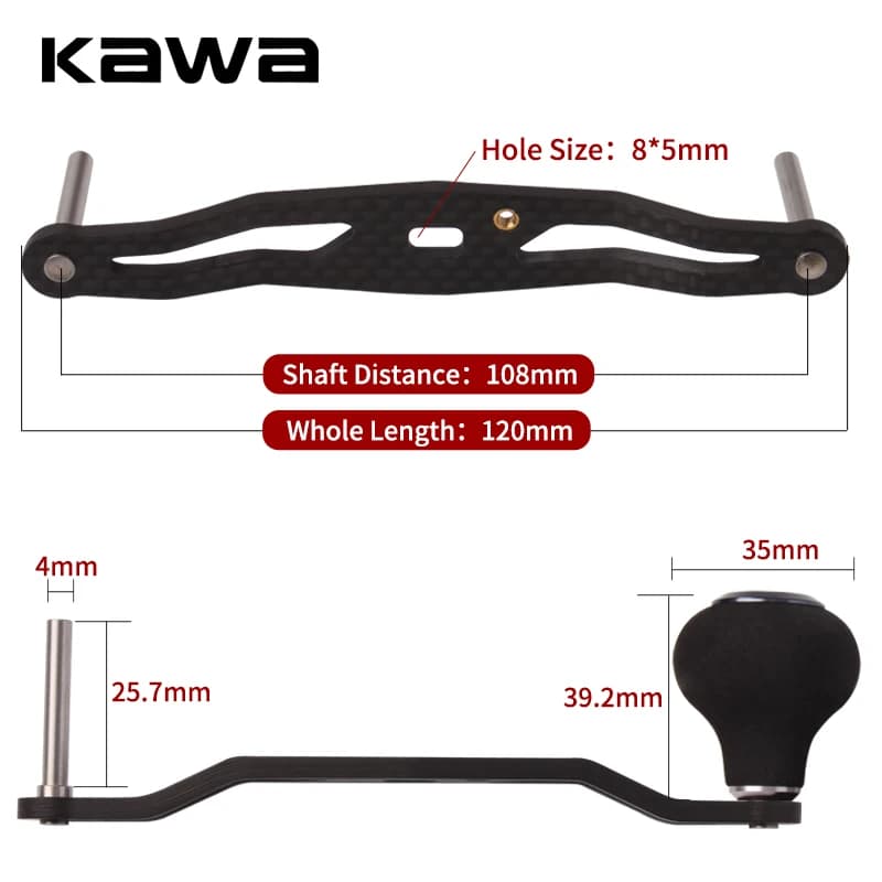 Manivelle moulinet pêche Kawa carbone EVA longueur 120mm tailles 7x4 8x5mm accessoire D/S mer
