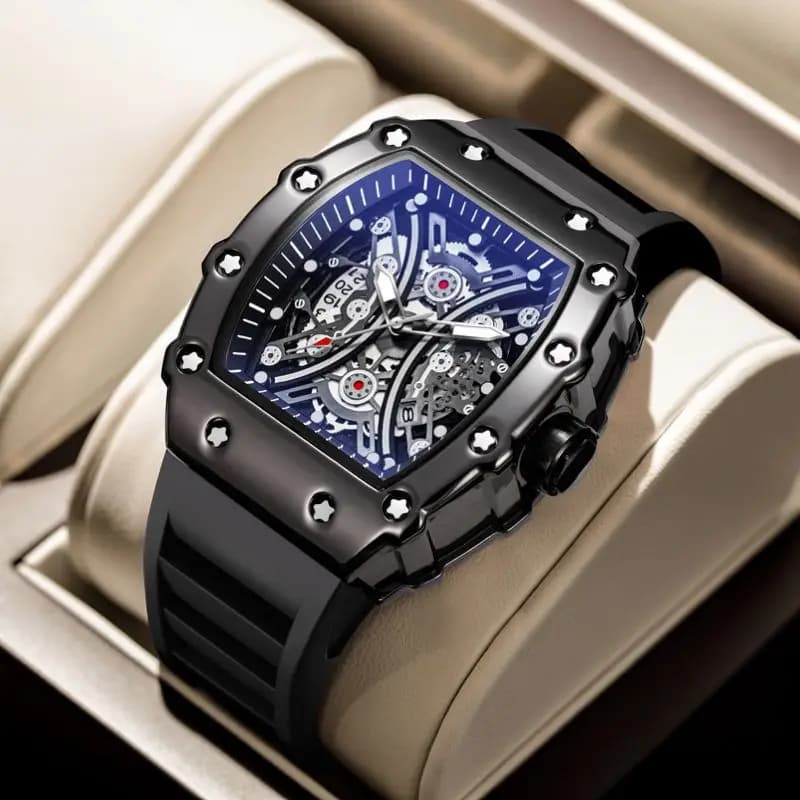 Montre homme sport UTHAI BK131 tonneau - Étanche, calendrier, rétroéclairage, design vintage élégant