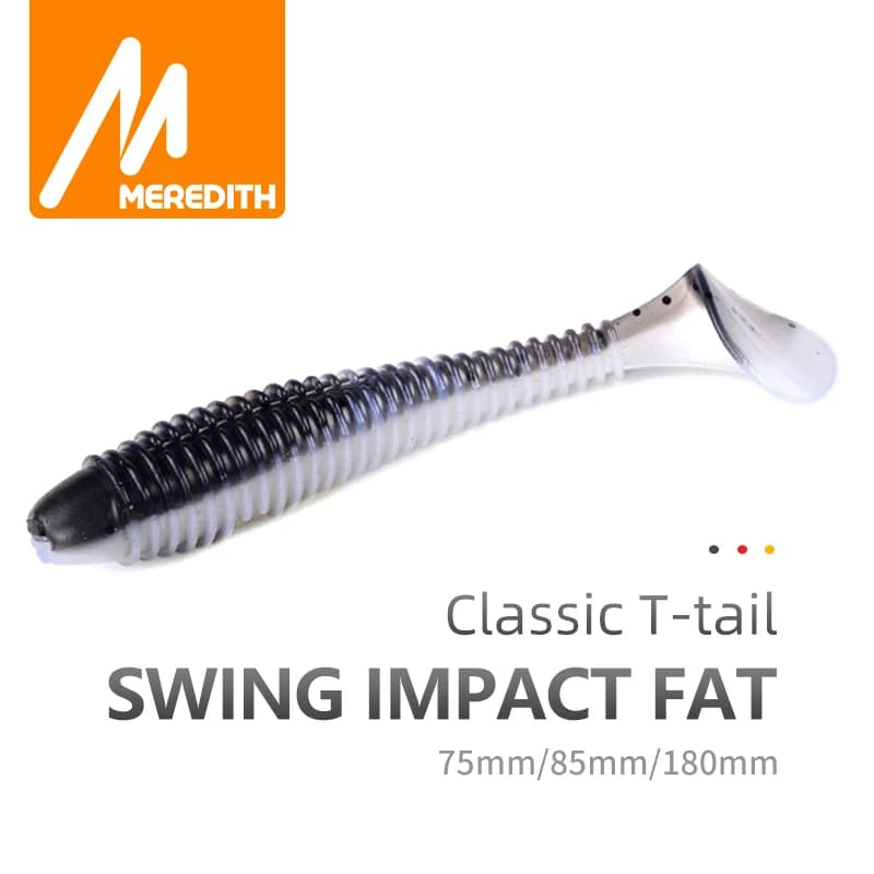 Leurres souples MEREDITH paddle tail 75mm 85mm 180mm - Appâts silicone swing impact pour perche brochet black bass