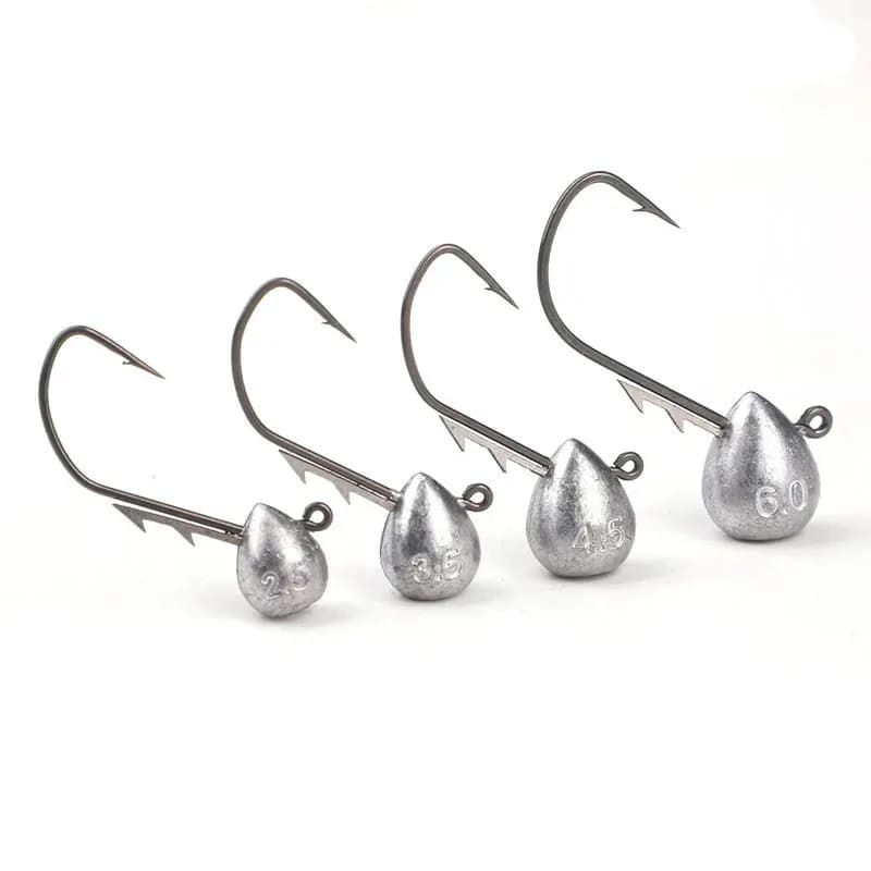 5 têtes plombées avec hameçons barbelés pour truite et petits poissons - leurres souples assortis