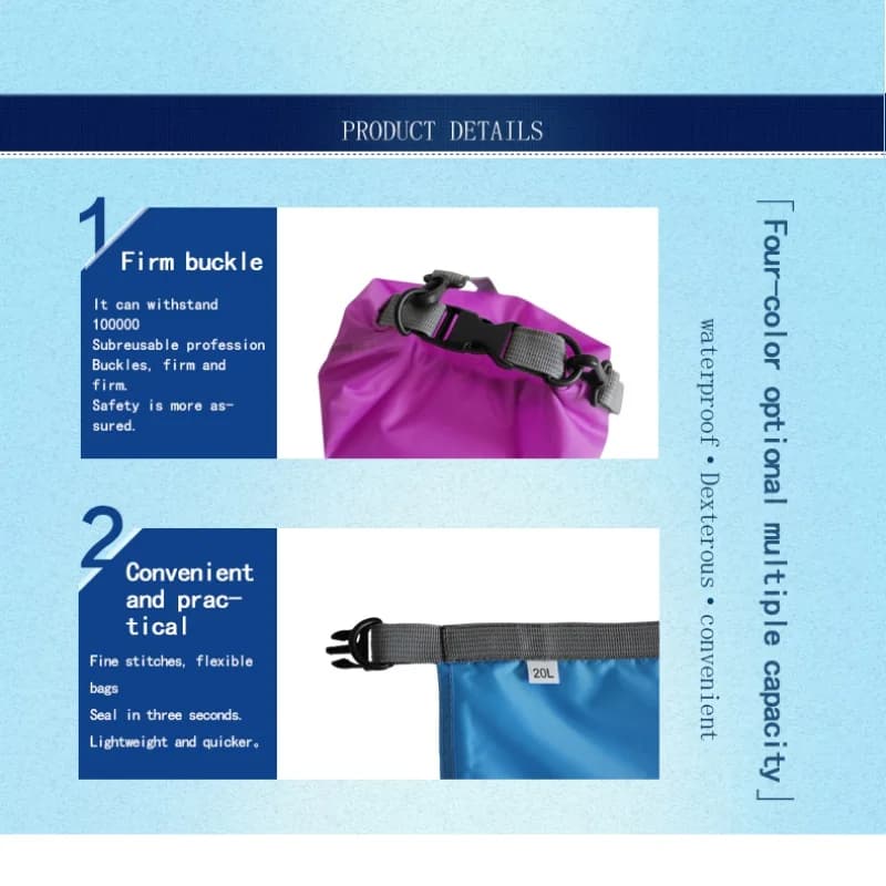 Sac étanche 5L à 70L pour camping dérive trekking natation rafting kayak rivière pêche et activités outdoor