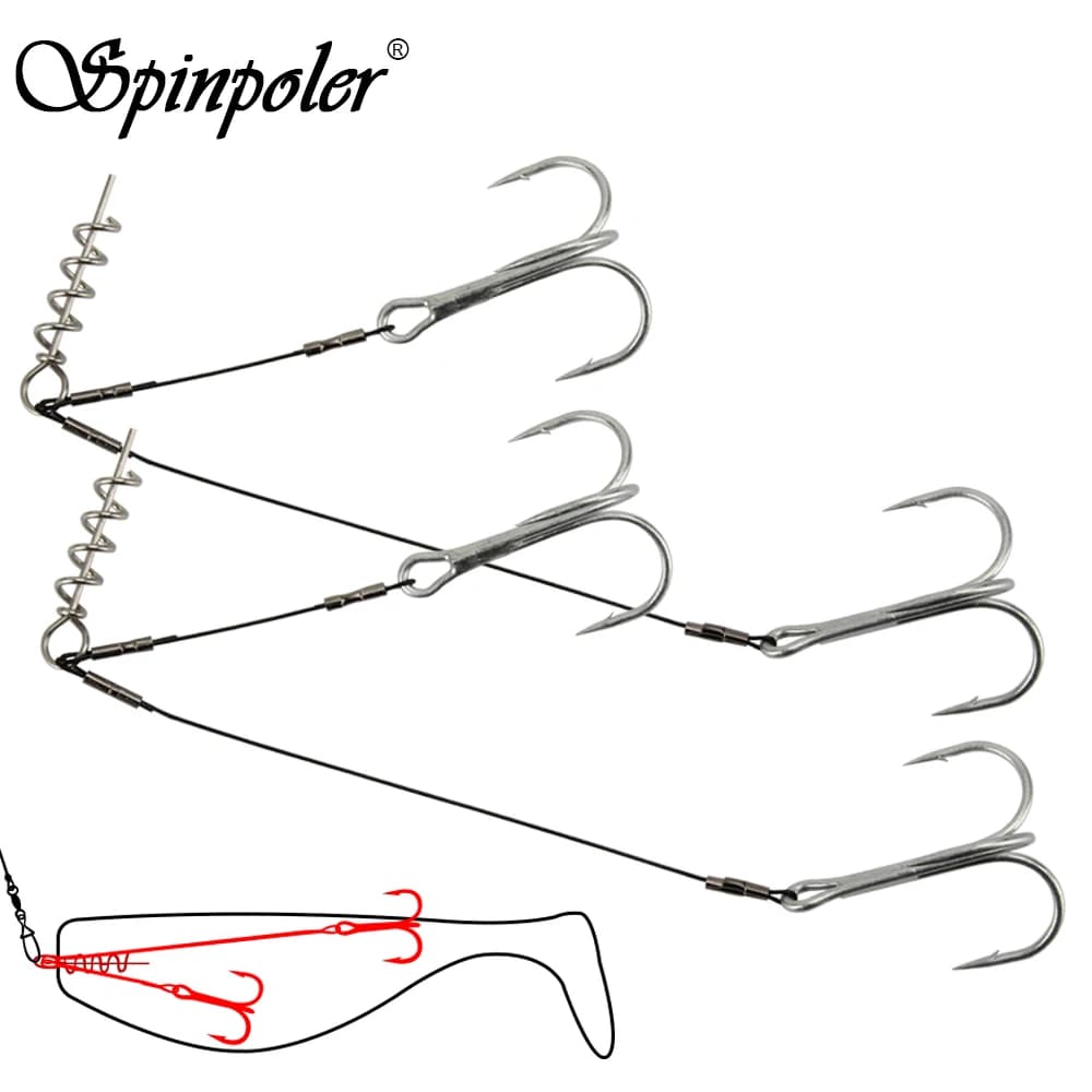 Hameçon treble stinger rig corkscrew - acier carbone pour pêche brochet et perche