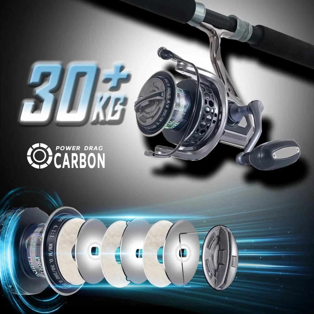 Moulinet spinning MBLN 8000-12000 série frein 30Kg max bobine et manivelle alliage pêche mer