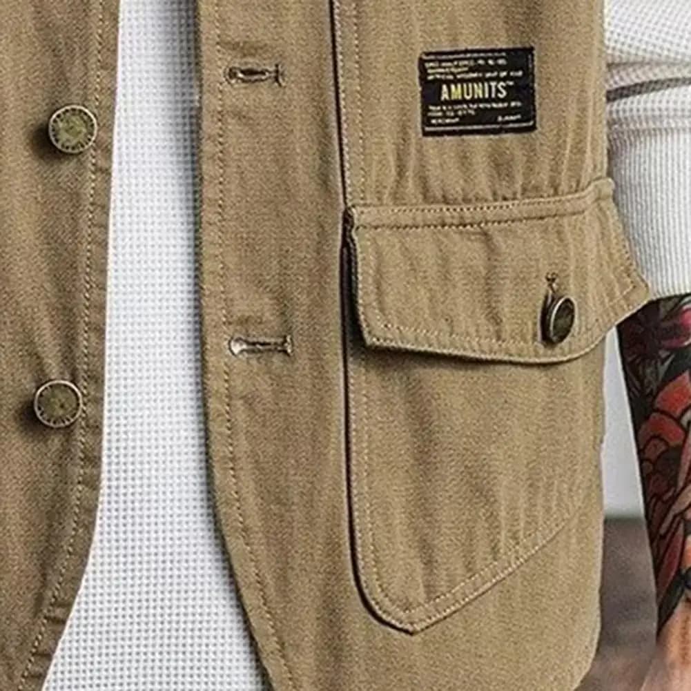 Veste de pêche sans manches pour homme, style coréen à col V avec poches pratique extérieure