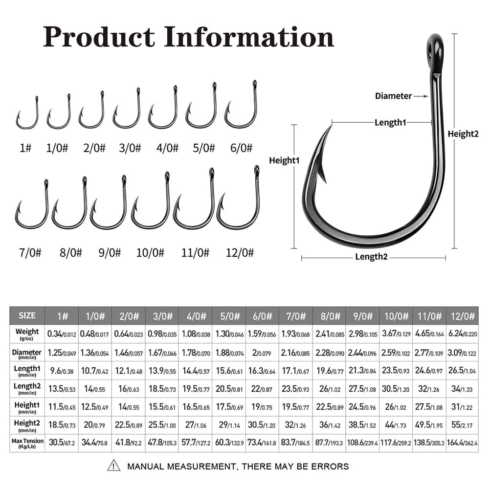 Hameçons acier carbone ardillon plaque fer 1/0#-12/0# gros poissons - 10 pièces sac