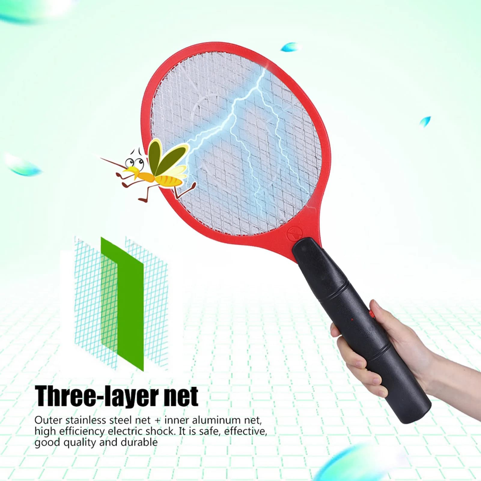 Raquette électrique anti-moustiques sans fil batterie pêche camping extérieur tue-insectes pratique