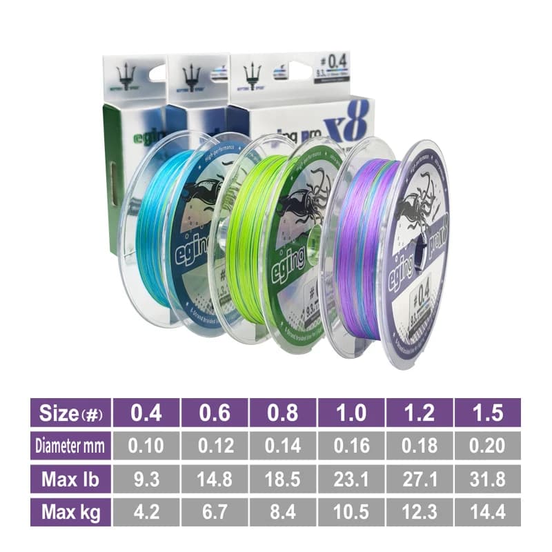 Ligne Egi 150M X8 tressée 8 brins pour pêche au calmar - Fil pêche seiche appât poulpe mer multifilament