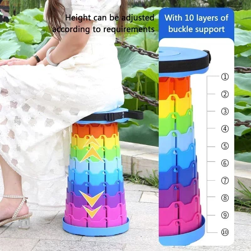 Tabouret rétractable arc-en-ciel pour voyage - Siège pliant portable train et activités outdoor