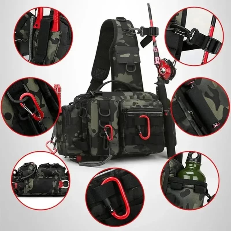 Sac pêche grande capacité 3 en 1 épaule ceinture bandoulière - Sac rangement cannes boîte appâts