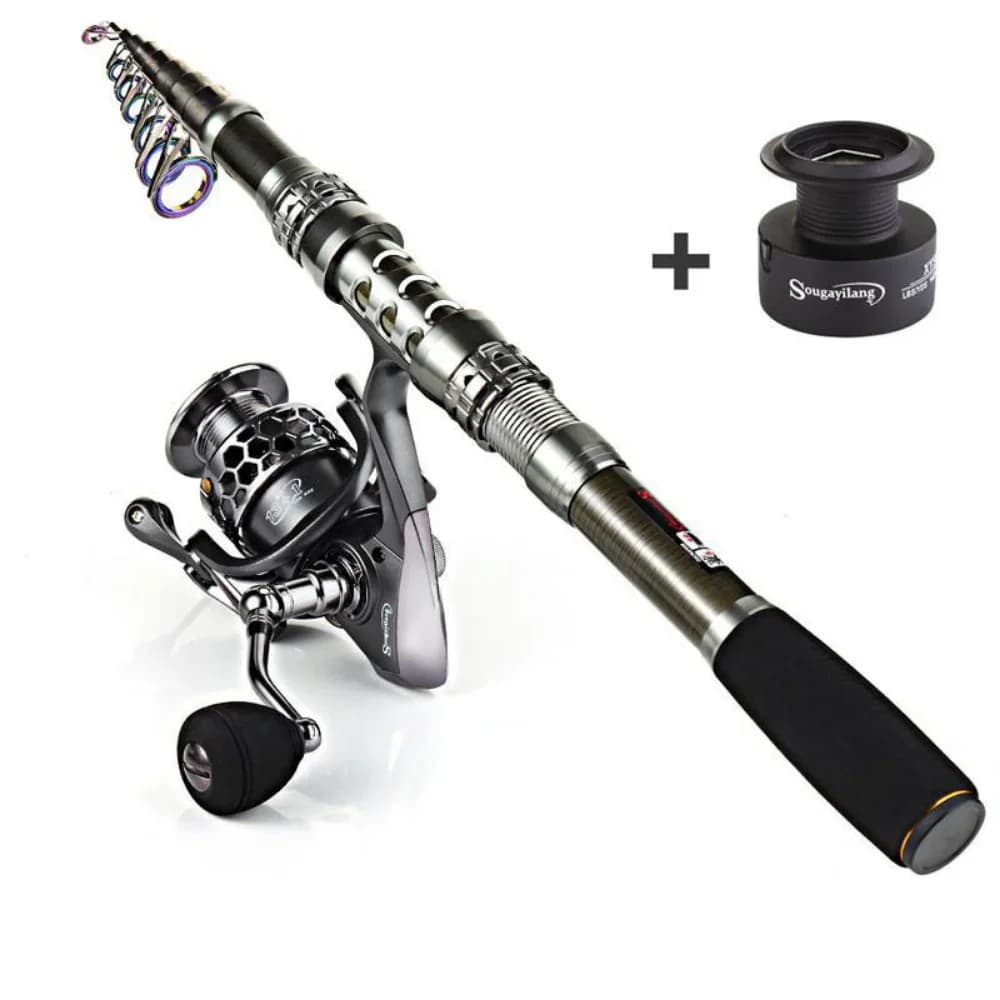 Combo canne spinning carbone 1.8-3.3m et moulinet 13+1BB Sougayilang télescopique kit pêche polyvalent