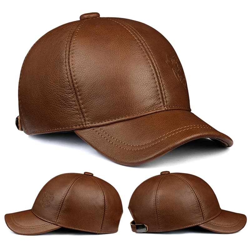 Casquette baseball cuir véritable homme hiver 2024 - Protection oreilles chasse pêche sport