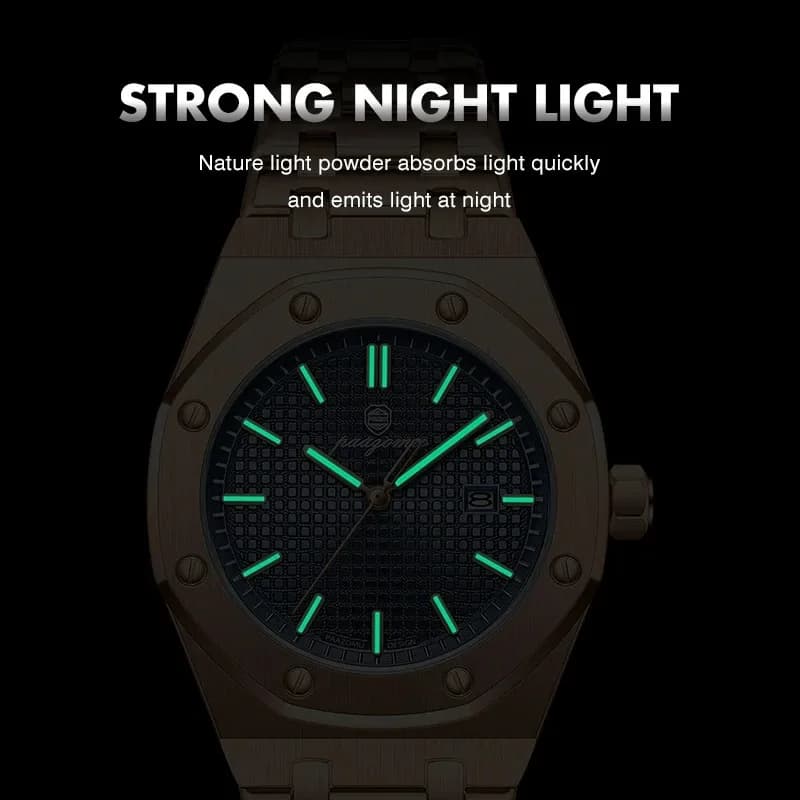 Montre homme quartz luxe dorée étanche lumineuse affichage date acier inoxydable élégante professionnelle