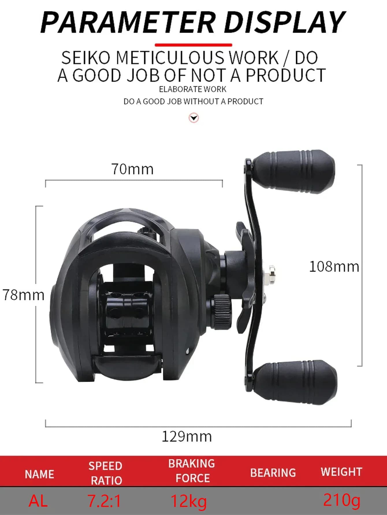 Moulinet baitcasting max drag 12kg ratio 7.2:1 frein magnétique eau douce/mer - Pêche ultralégère