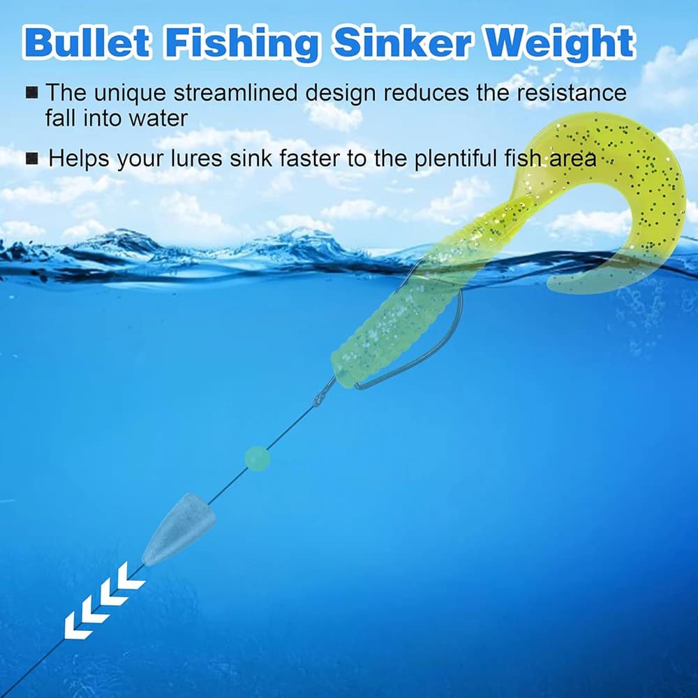 10 plombs bullet anti-accrochage de 2g à 20g pour leurres souples et pêche en fond avec pendentif plombé