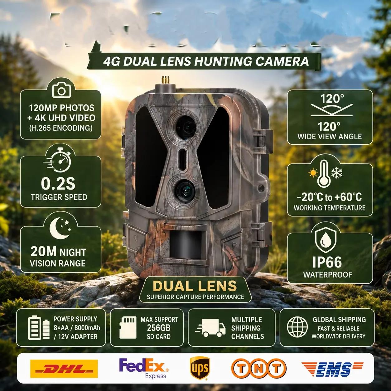 Caméra de chasse 4G sans batterie lithium avec double détection - Contrôle APP et service cloud inclus