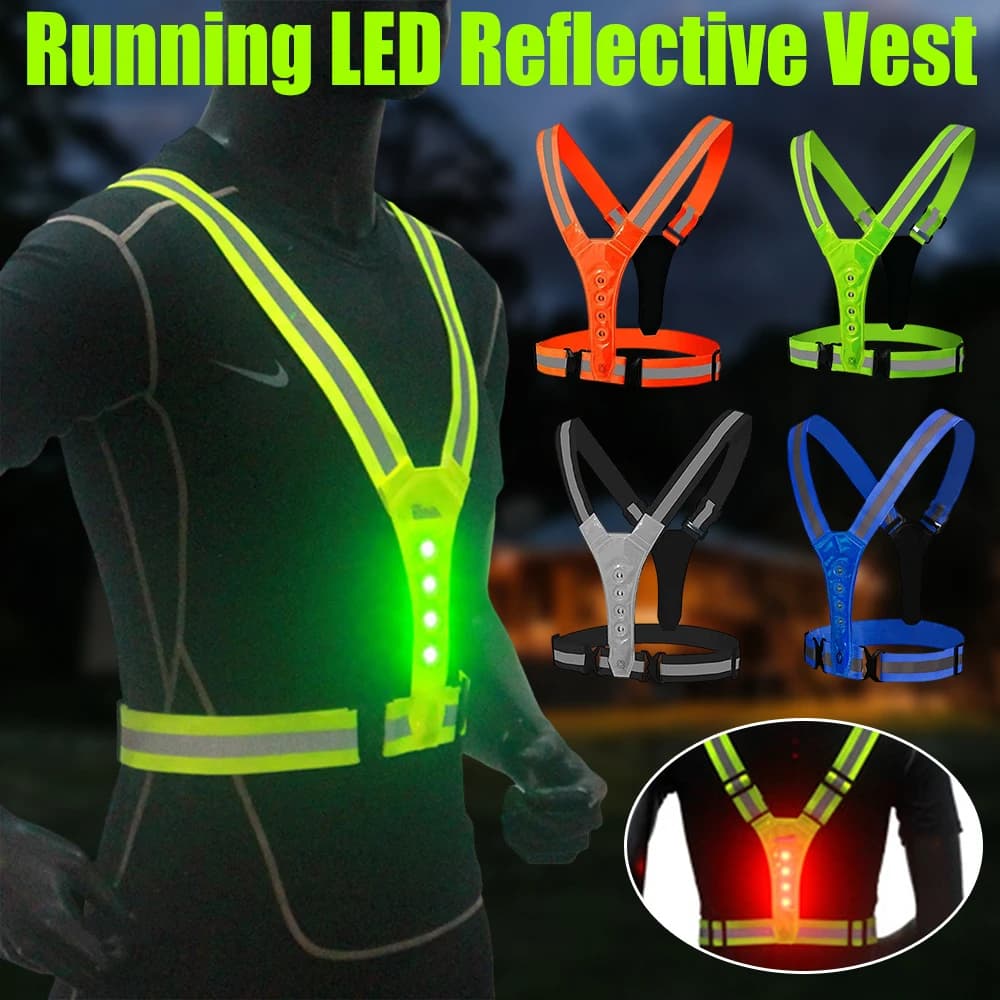 Gilet running LED réfléchissant en V - Veste lumineuse sécurité nuit pêche cyclisme - Élastique haute visibilité