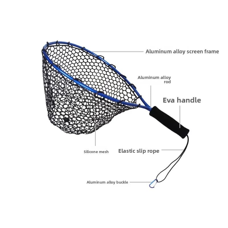 Filet de pêche portable ultra-léger en alliage aluminium - Silicone résistant à l'usure pour pêche à la mouche