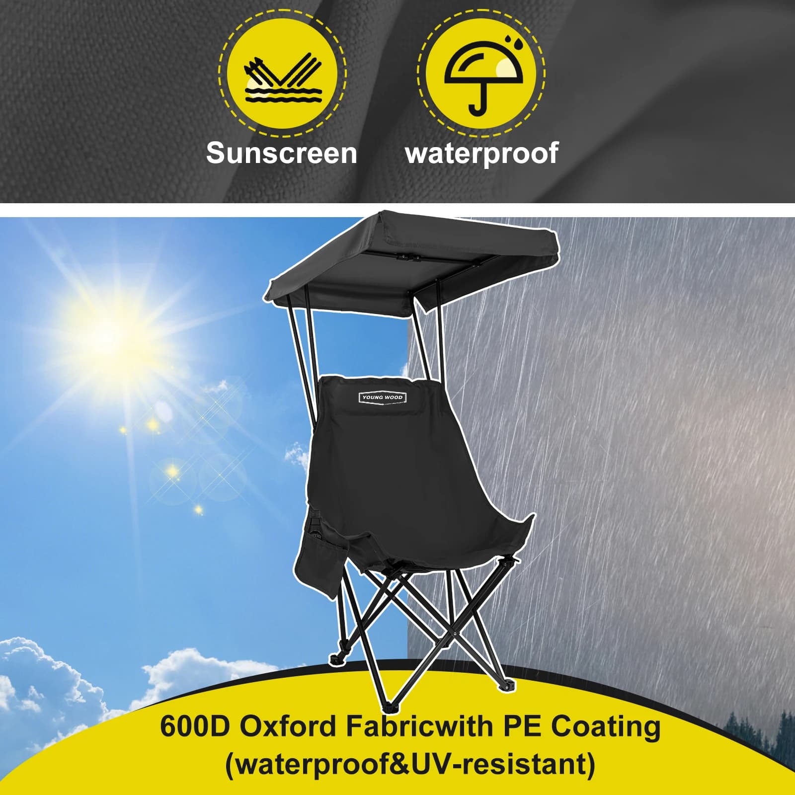 2 chaises pliantes noires design unique pour pêche et camping - Matériaux qualité supérieure résistants