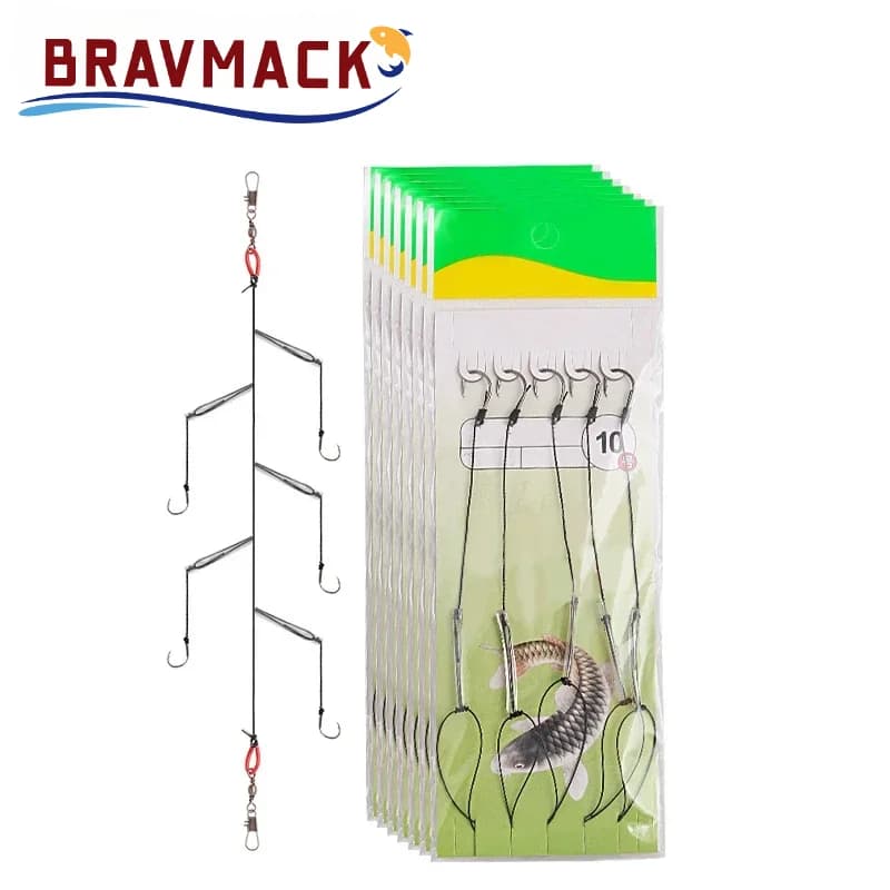 Lot de 5 hameçons simples avec émerillon, acier carbone haute résistance, taille 3 à 13, pour