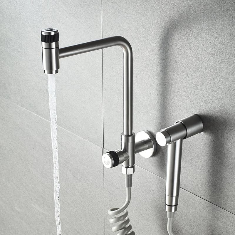 Robinet cuisine eau froide mural BAKALA acier inoxydable 304 pivotant salle de bain extérieur montage terrasse
