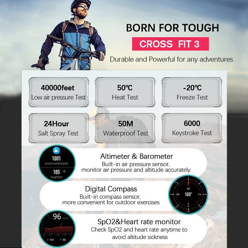 Montre GPS NORTH EDGE homme sport AMOLED altimètre baromètre boussole étanche 50m smartwatch militaire
