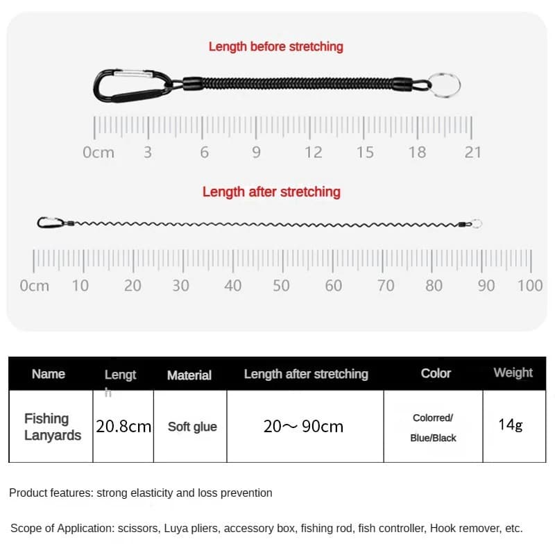 Lanyard de pêche 5 pièces rétractable élastique avec mousqueton pour clés et téléphone anti-perte