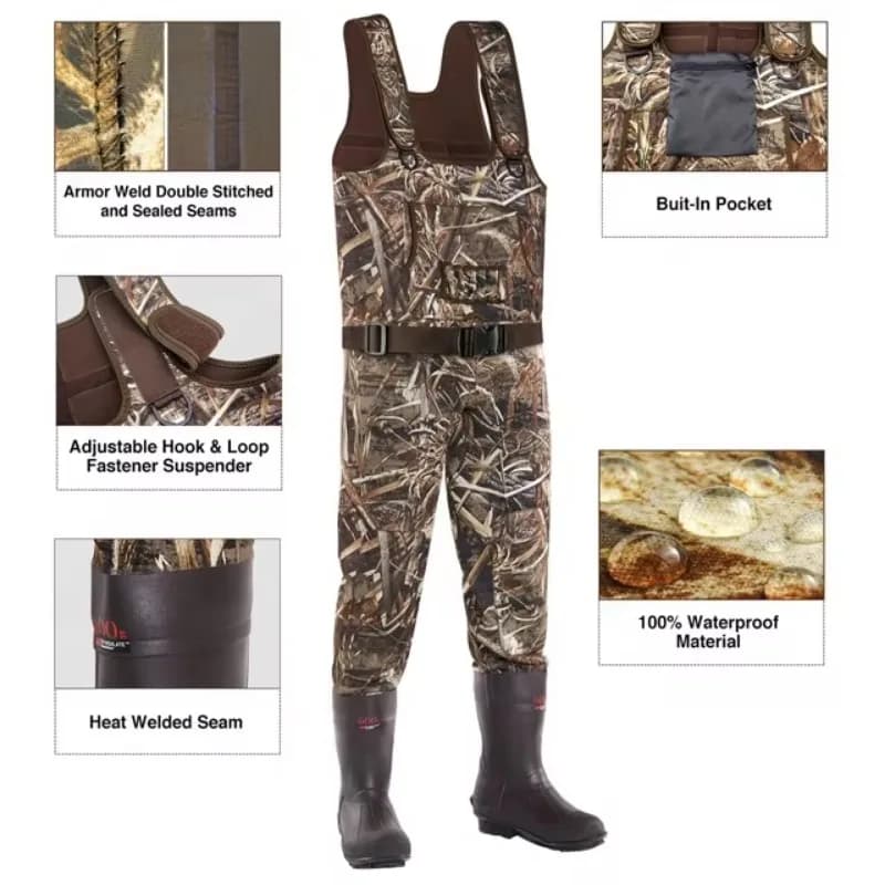 Bottes de chasse canard camouflage étanches isolées pour pêche et chasse au gibier d'eau