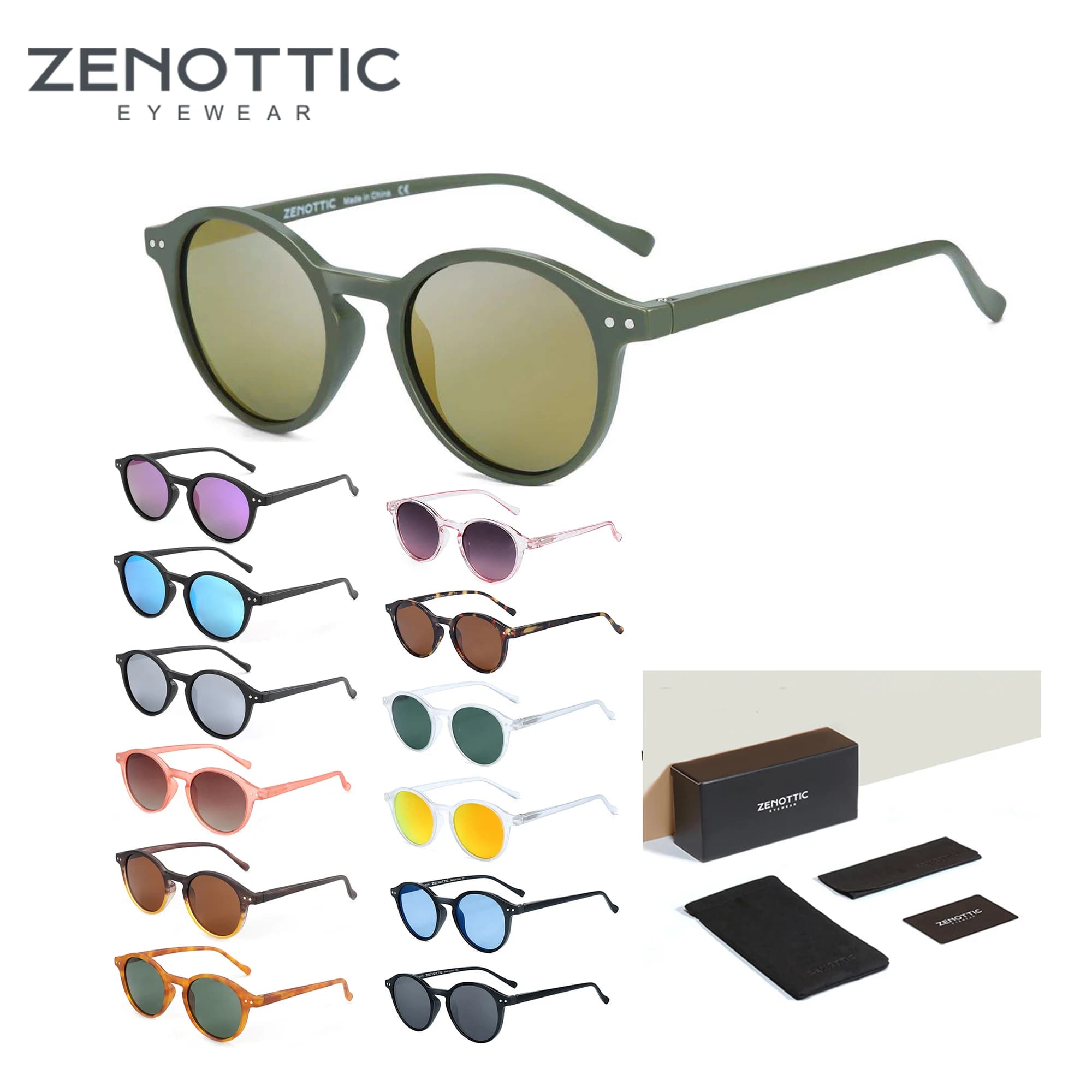 Lunettes de soleil polarisées ZENOTTIC rétro 2023-2024 pour pêche - Cadre rond vintage