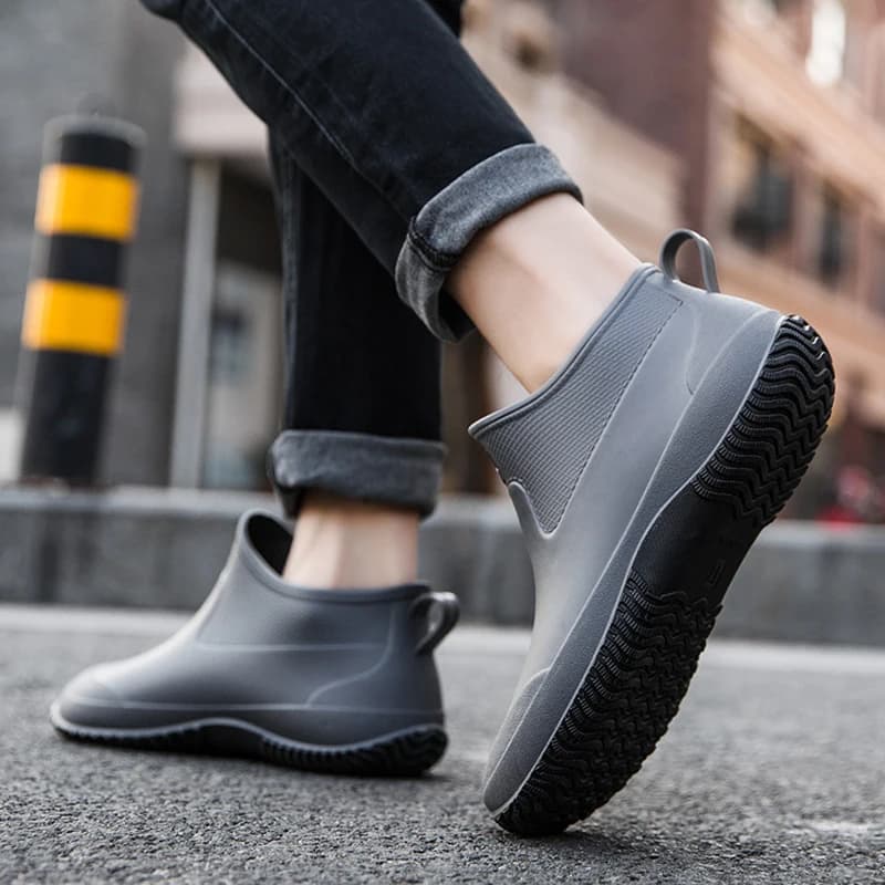 Bottes de pluie cheville unisexe - Chaussures de travail imperméables avec semelle douce et chaude