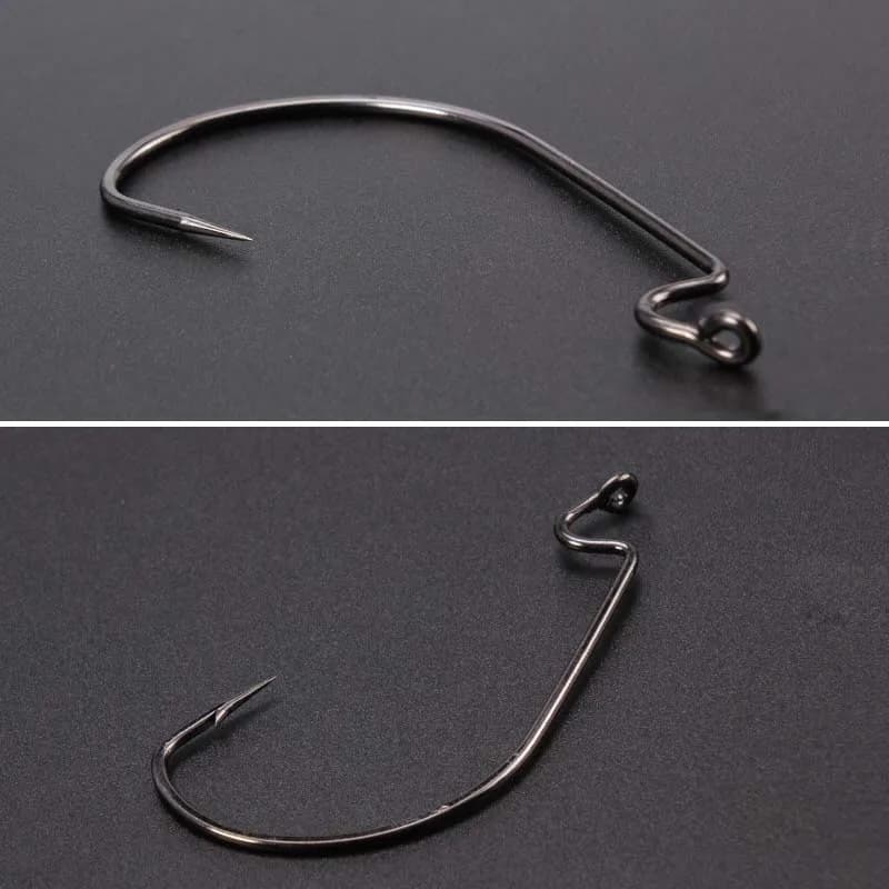 Hameçons pêche large gap 20 pièces pour leurres souples black bass acier haut carbone noir