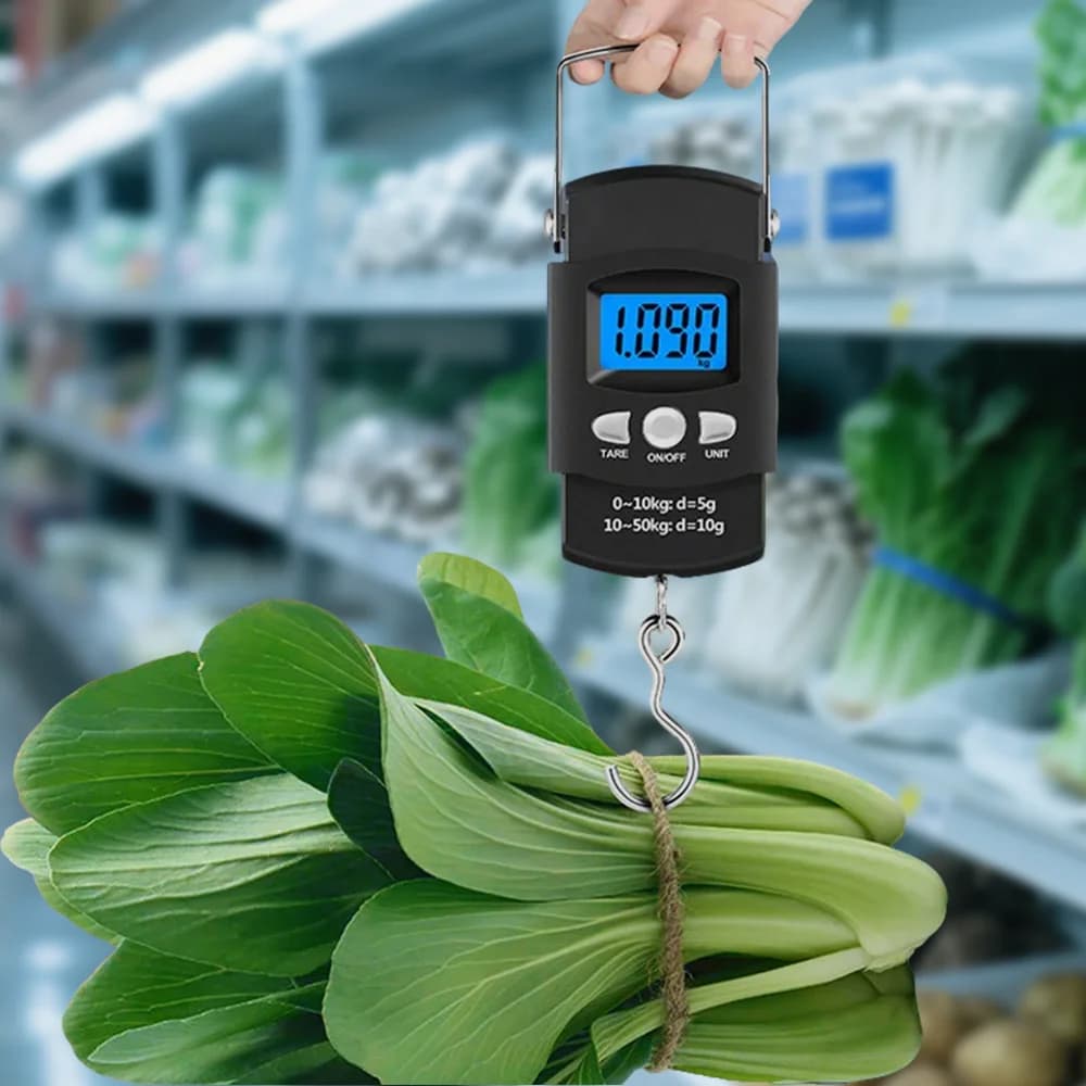 Balance portable LCD 50kg avec mètre ruban rétractable 100cm - Pour peser poissons et légumes