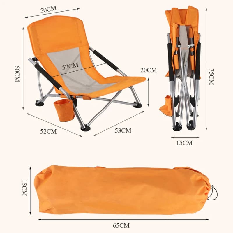 Chaise pliante de pêche plage avec accoudoirs et porte-gobelet pour camping voyage BBQ