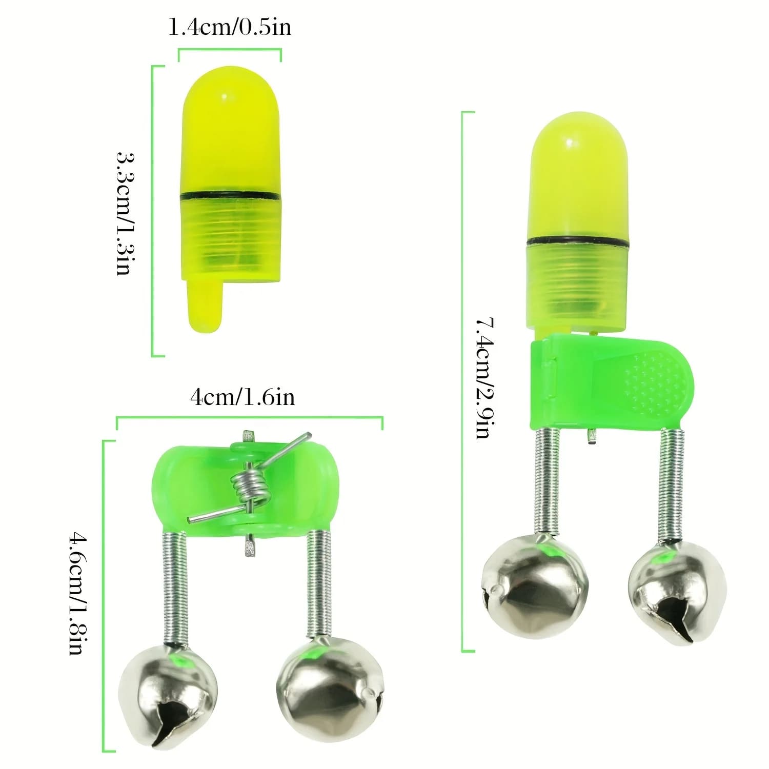 Sonnettes d'alarme de touche LED pour canne à pêche - Indicateur lumineux pour pêche nocturne avec double clochette