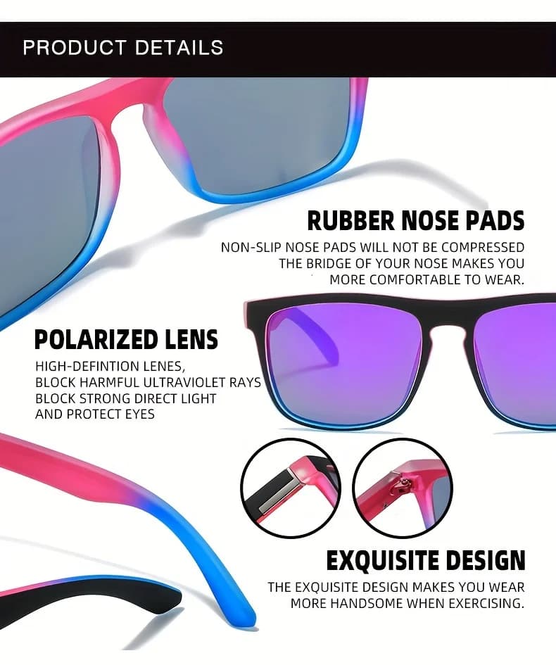 Lunettes de soleil polarisées carrées dégradé multicolore UV400 - idéales pêche
