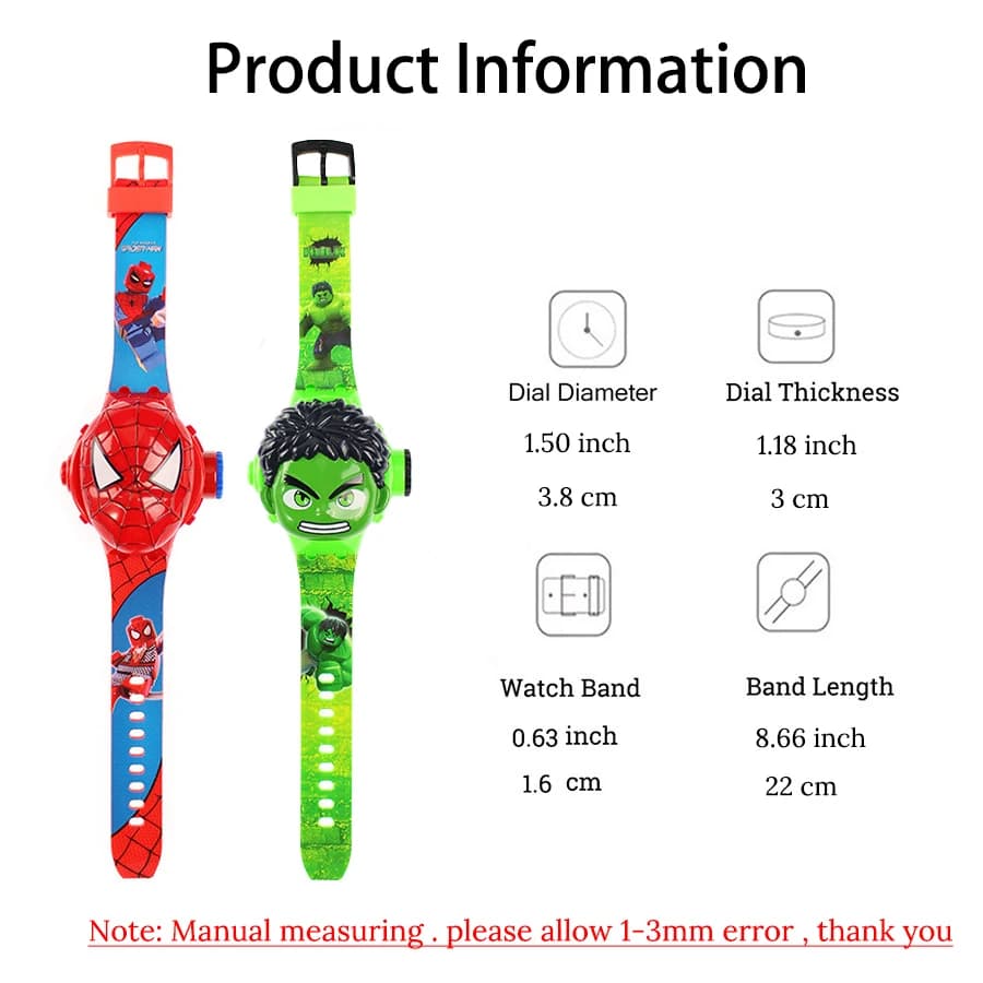Montre enfant projection Spider-Man Marvel - montre garçon Captain America Iron Man jouet numérique étanche 3Bar