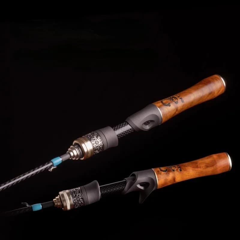Canne à pêche ultra-légère carbone 1.5-9g pour truite - Manche bois - Spinning/Casting - Ligne 3-6LB