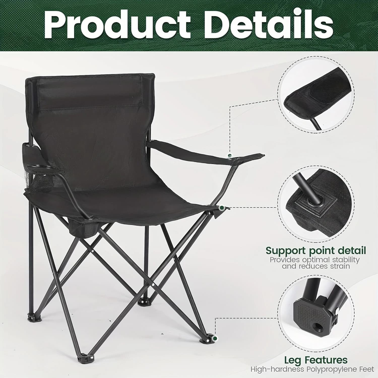 Pack 2 chaises pliantes légères 250LBS capacité pêche camping - Design compact avec sac de transport