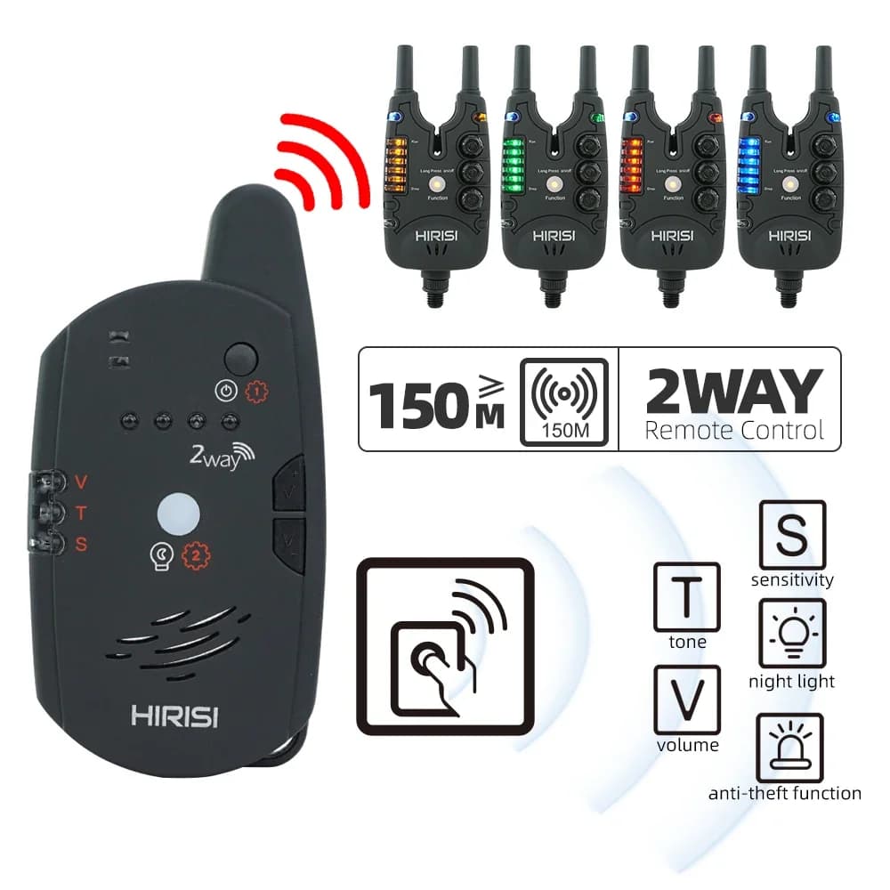 Kit d'alarme de touche sans fil Hirisi avec télécommande 2 voies pour pêche à la carpe S8
