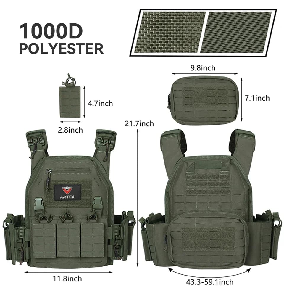 Gilet tactique Ranger Green avec système MOLLE - Porte-plaques tactique pour pêche extrême et outdoor