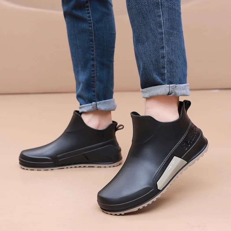 Bottes de pluie cheville imperméables doublées polaire pour hommes - Anti-dérapant jardin pêche cuisine