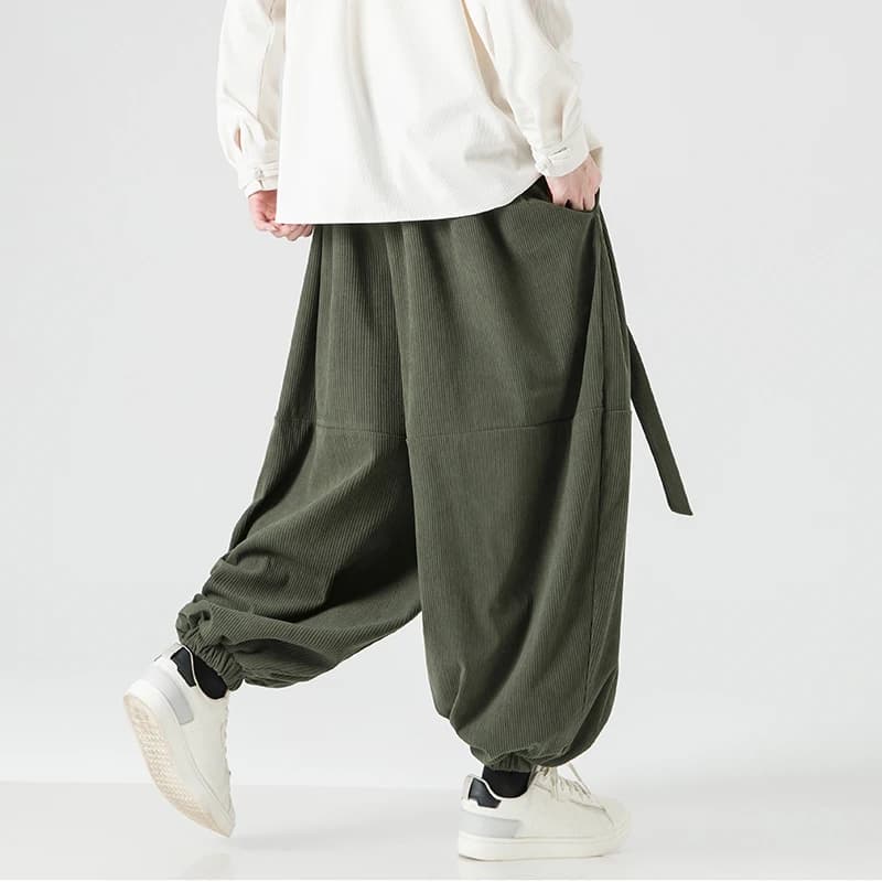 Pantalon velours côtelé homme pêche loose casual printemps automne streetwear élastique